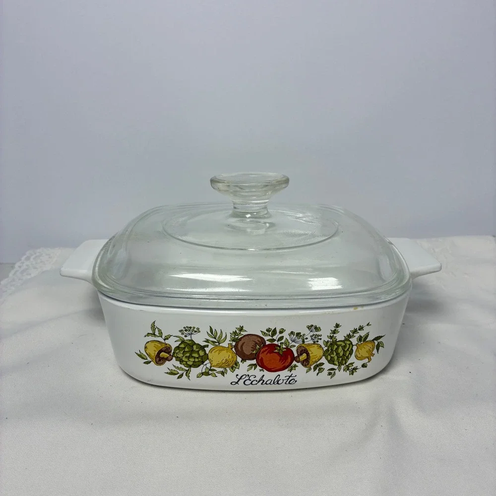 Vtg Corning Ware Casserole Dish 1 Quart L'Echalote Spice O' Life A-1-B Lid MCM